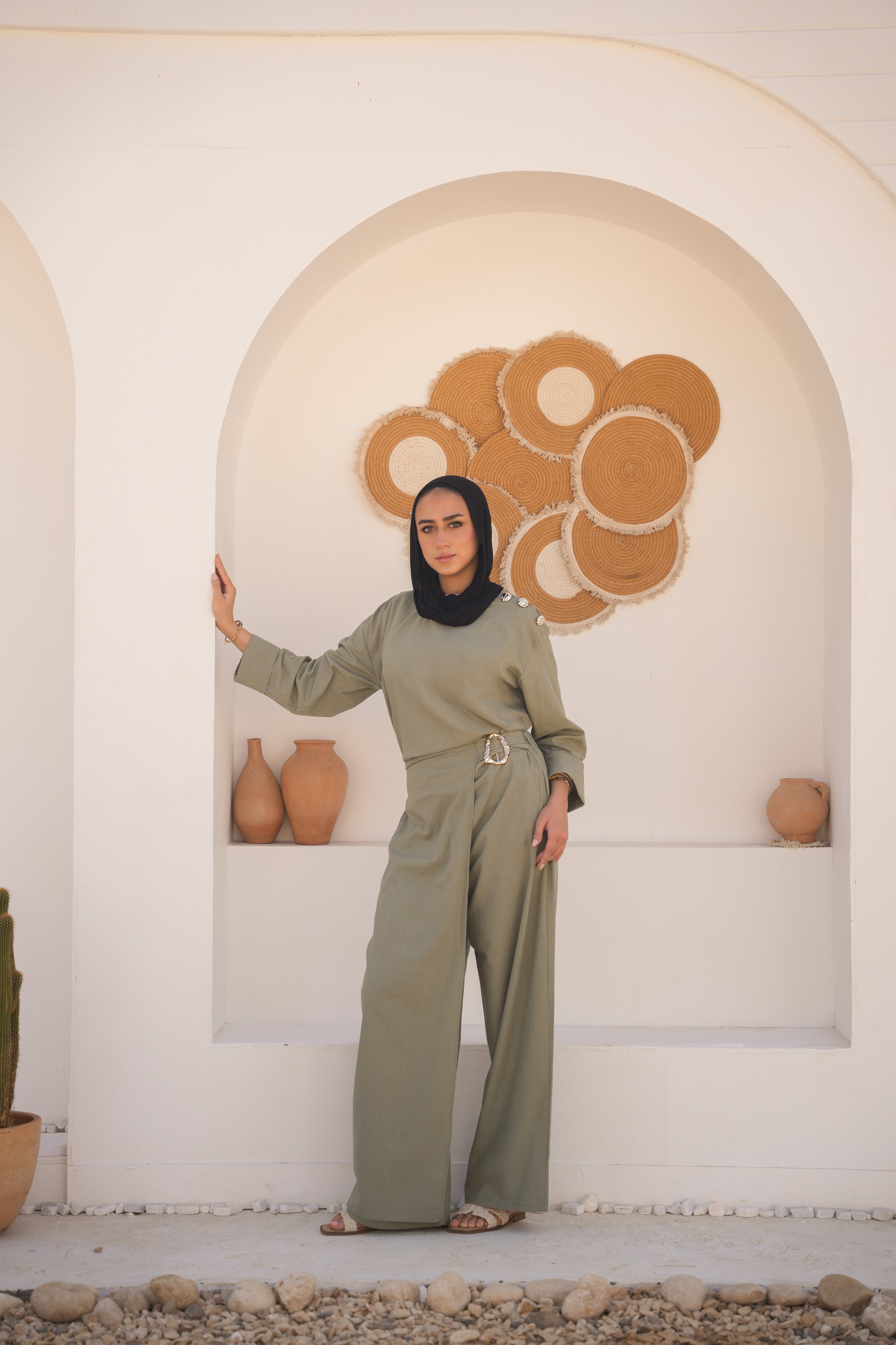 Linen Wide Leg Set-Olive