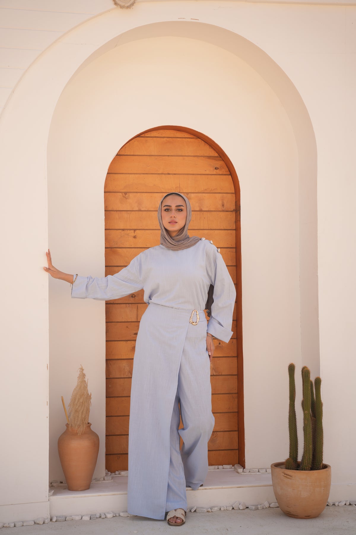 Linen Wide Leg Set-Baby Blue