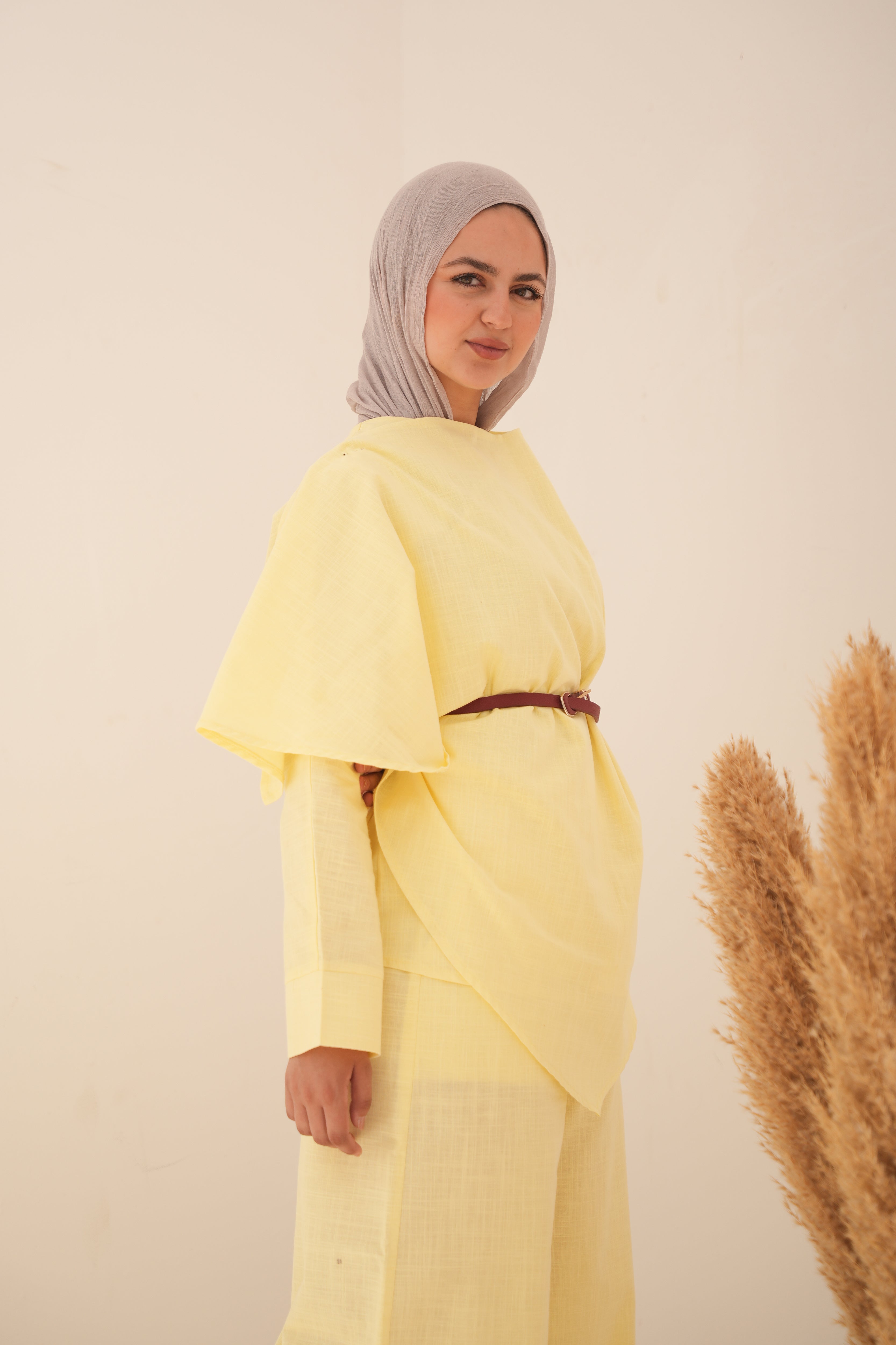 Elegant Draped Belted Set – yellew