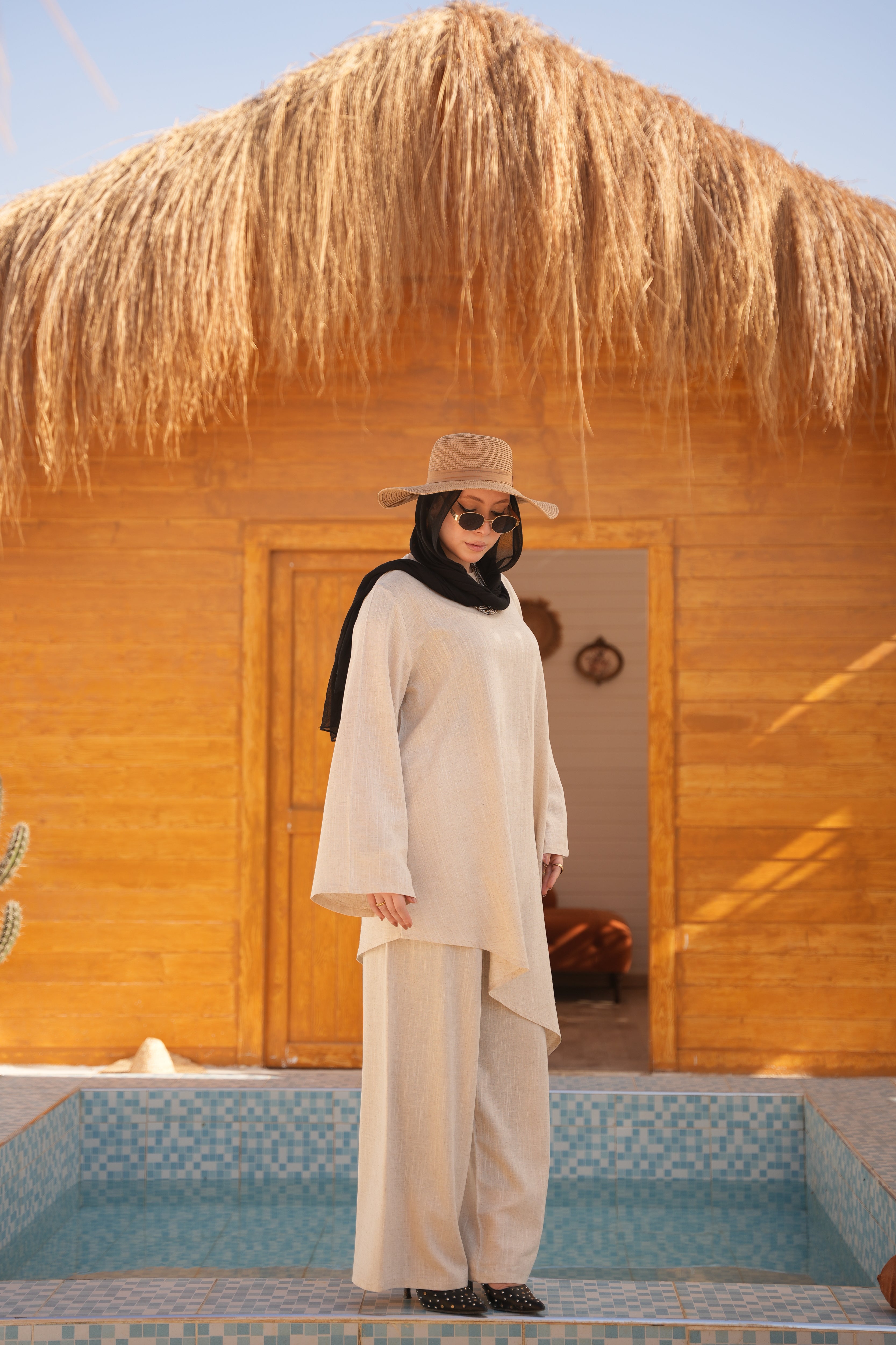Linen Asymmetrical Set Beige