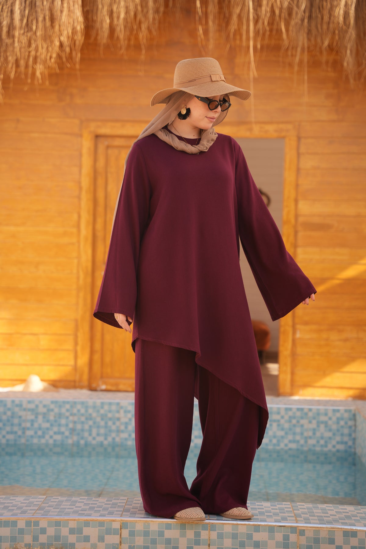 Linen Asymmetrical Set Burgundy
