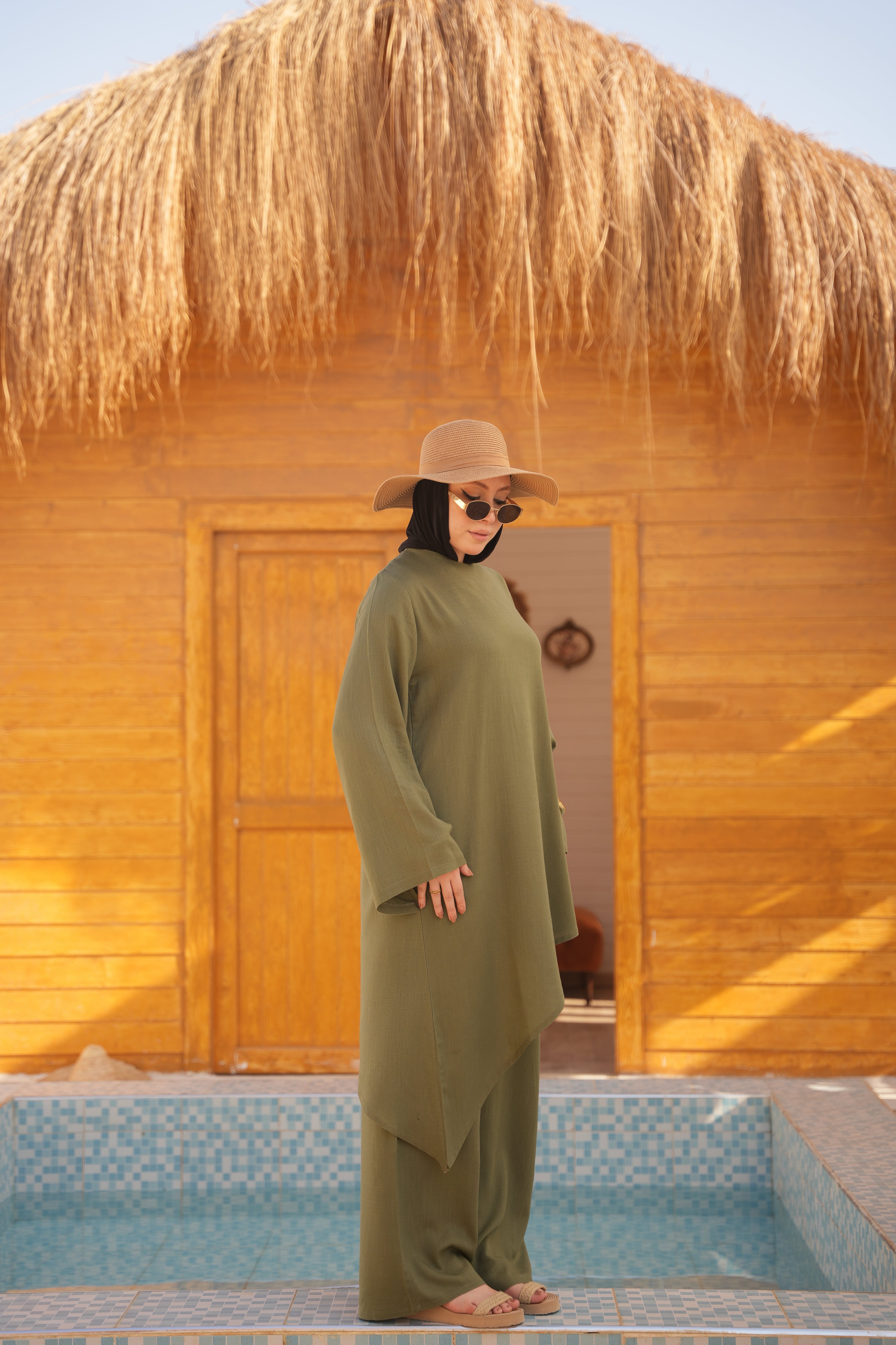 Linen Asymmetrical Set Olive