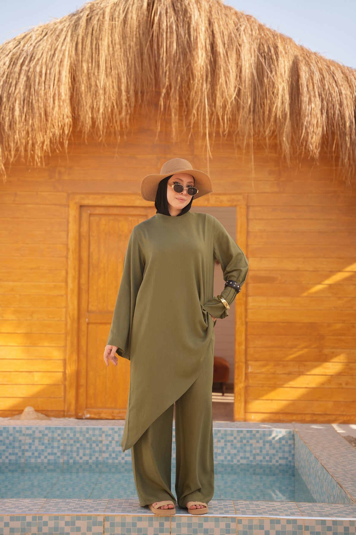 Linen Asymmetrical Set Olive