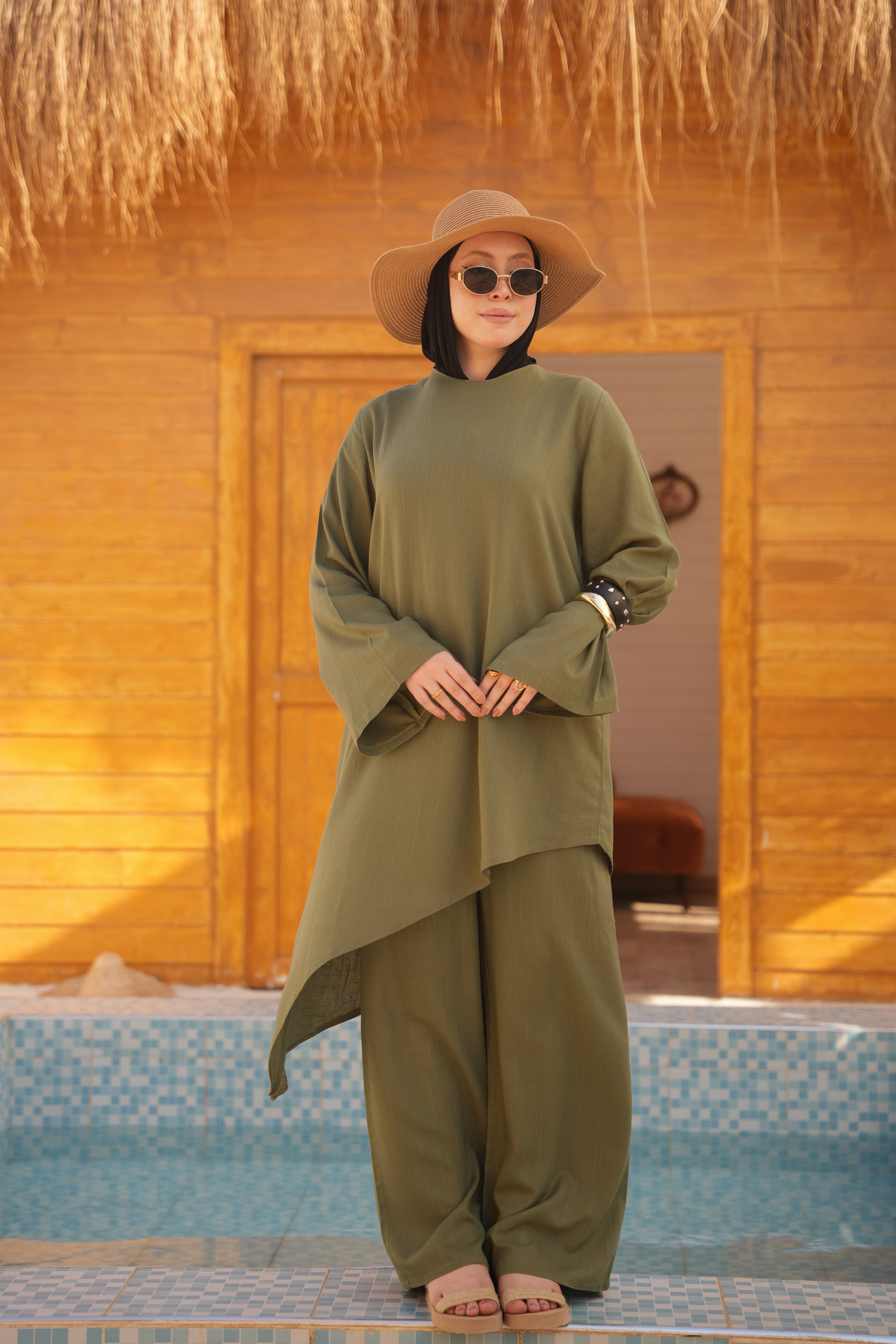 Linen Asymmetrical Set Olive