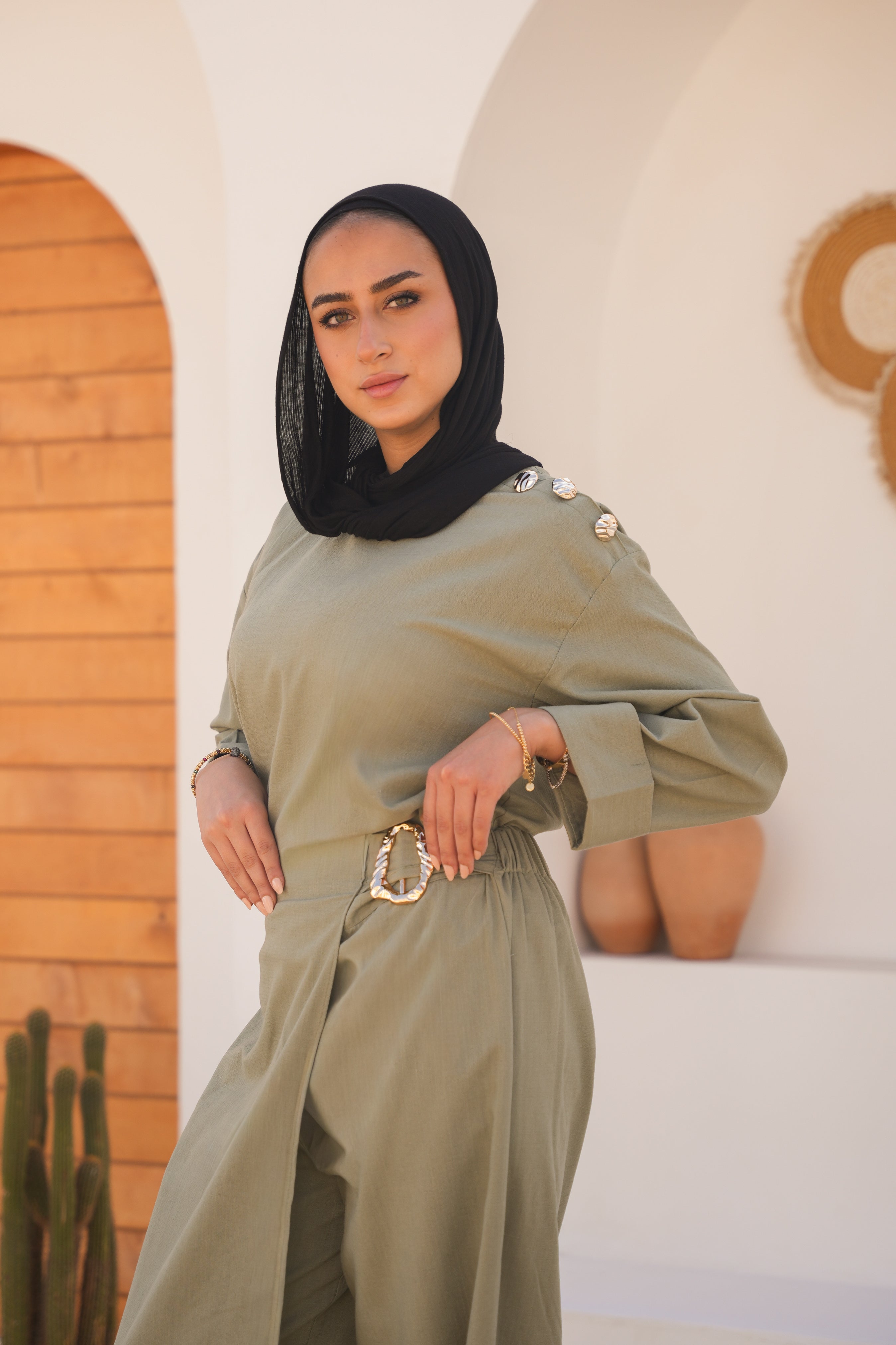 Linen Wide Leg Set-Olive