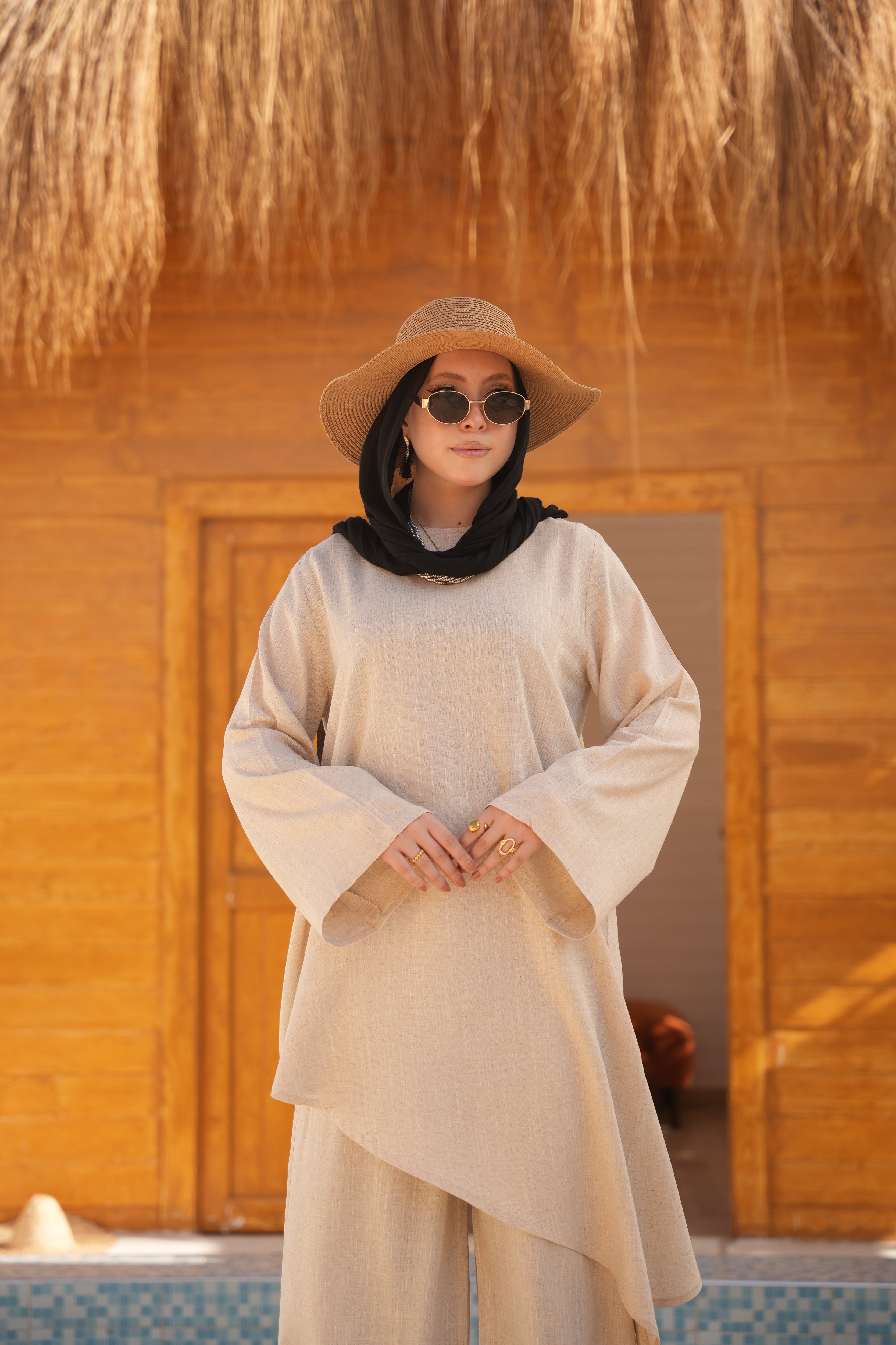 Linen Asymmetrical Set Beige