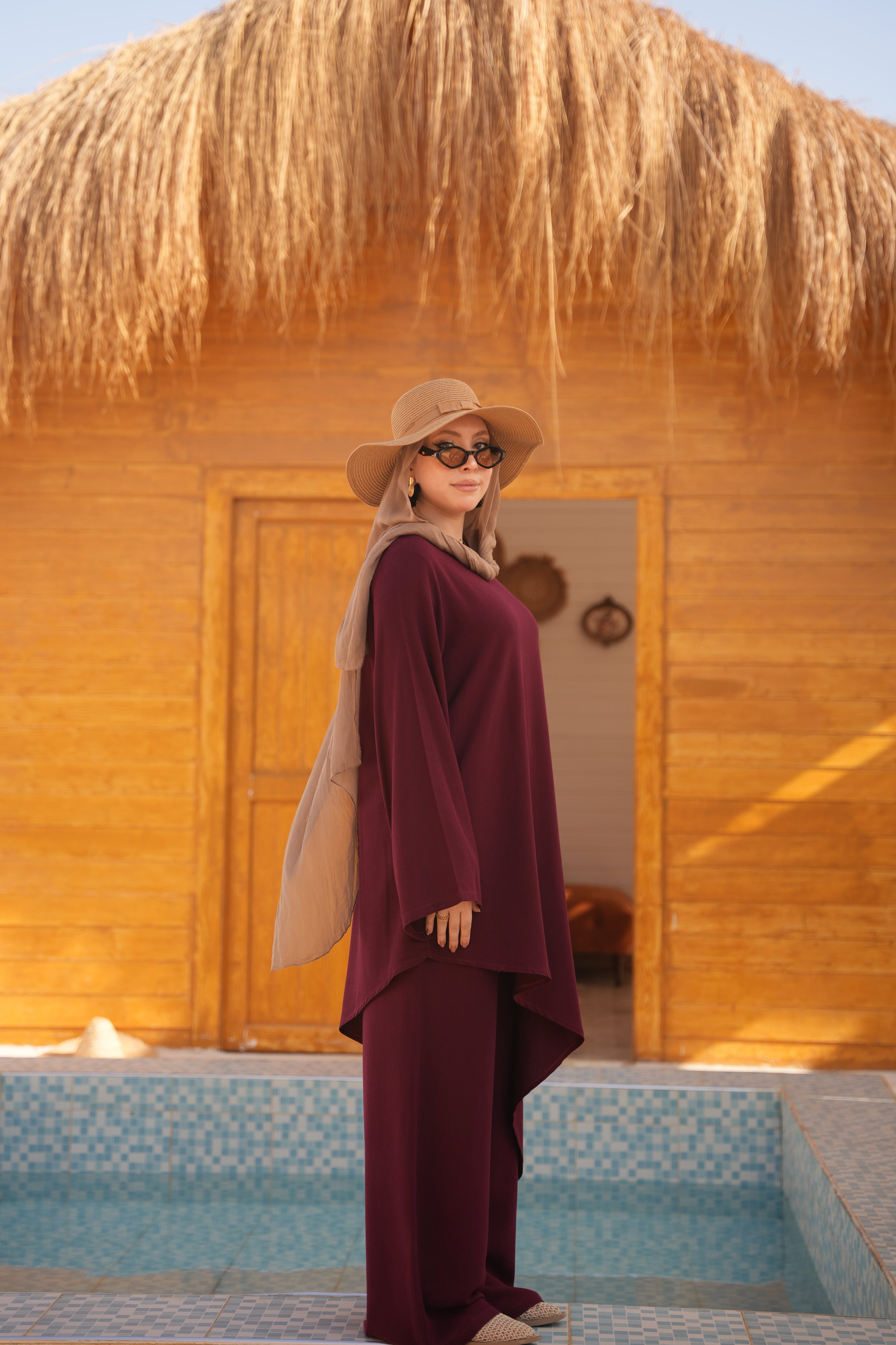 Linen Asymmetrical Set Burgundy