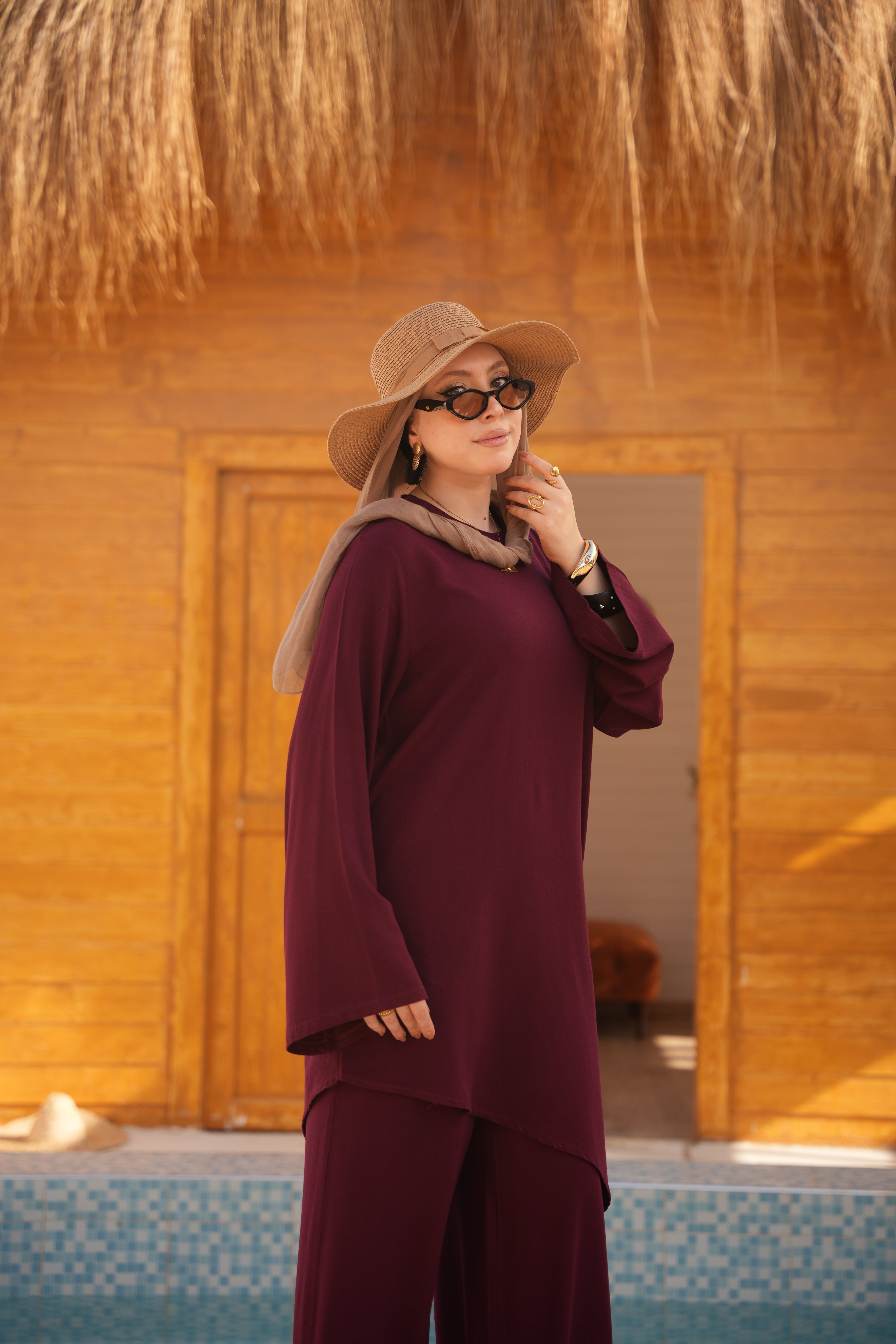 Linen Asymmetrical Set Burgundy