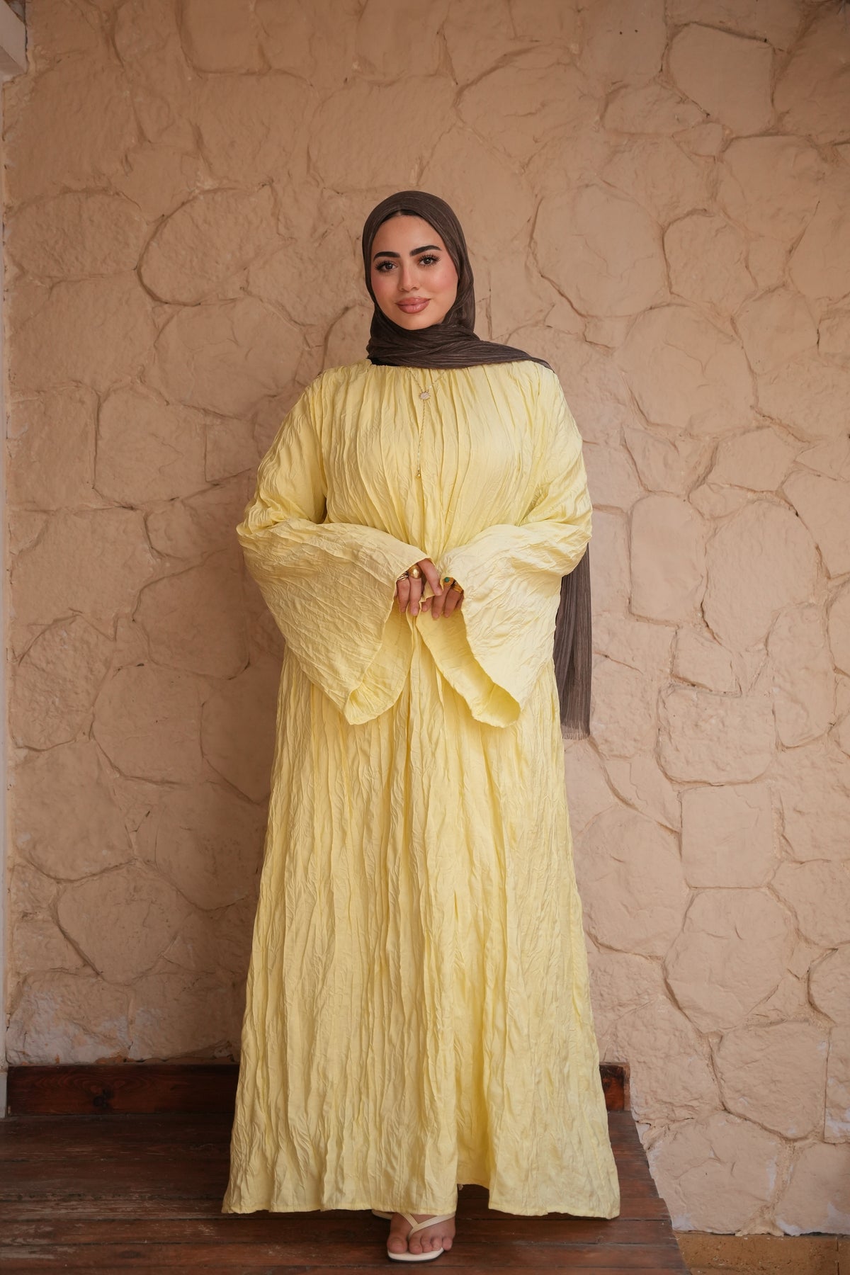 Lemon Pleated Maxi Dress