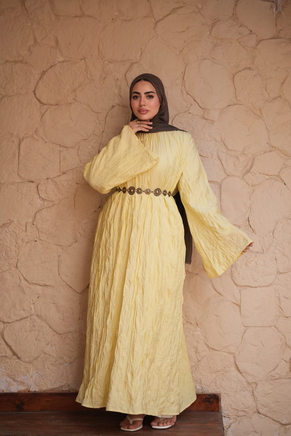 Lemon Pleated Maxi Dress