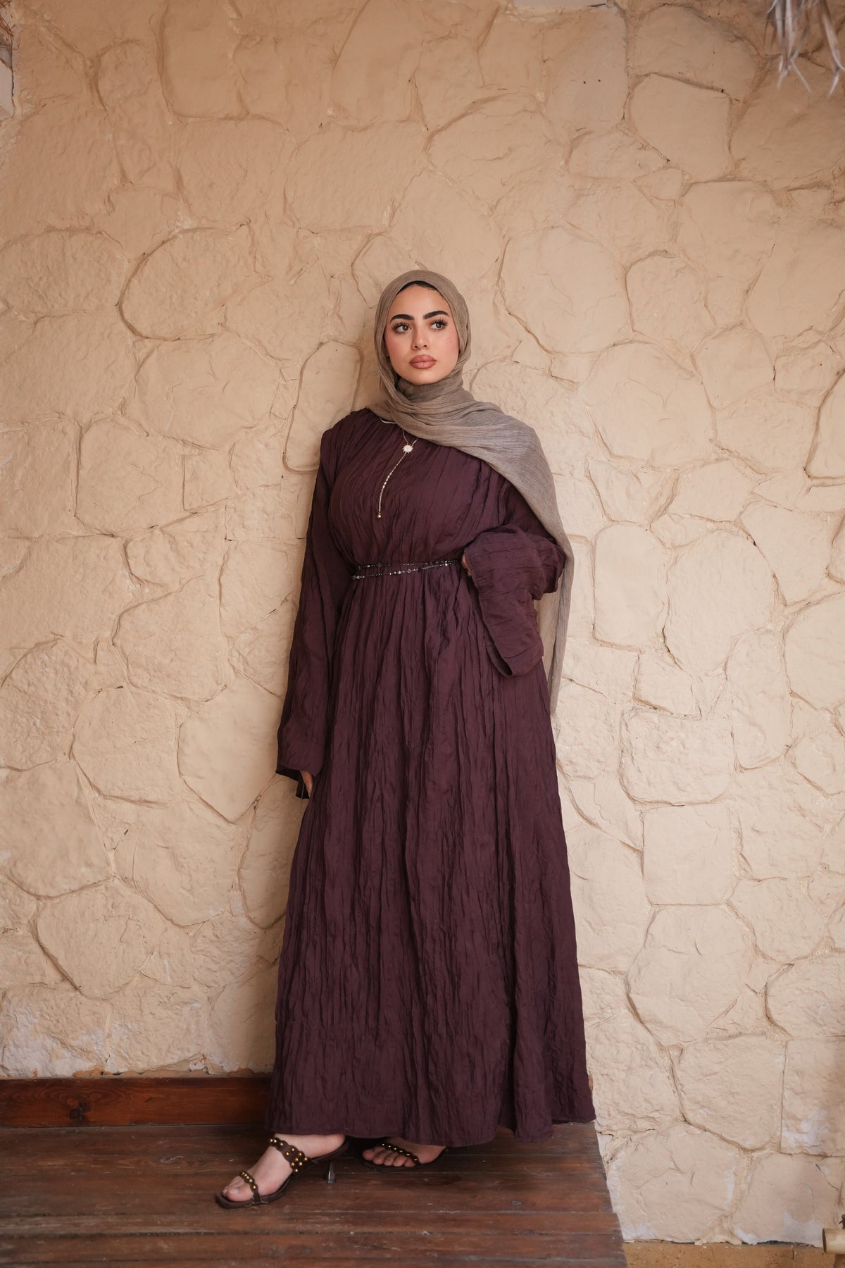 Dark Burgundy Pleated Maxi Dress