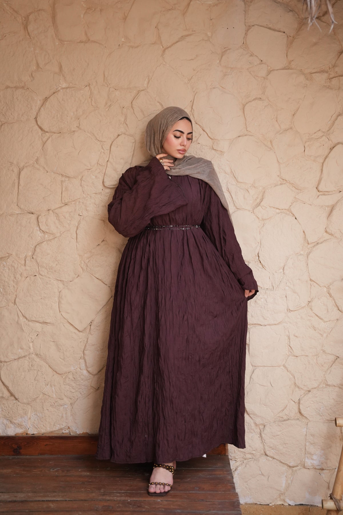 Dark Burgundy Pleated Maxi Dress